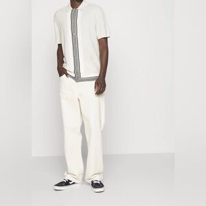 Hollister Beige and Gray Knit Polo Shirt